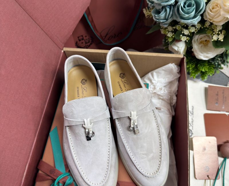 Giày Loro Piana Summer Charms Walk Loafer Suede Powder Pearl Best Quality