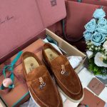 Giày Loro Piana Summer Charms Walk Loafer Suede Saddle Brown Best Quality