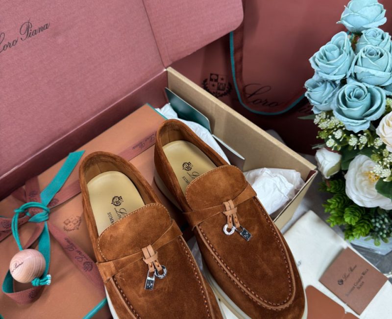 Giày Loro Piana Summer Charms Walk Loafer Suede Saddle Brown Best Quality