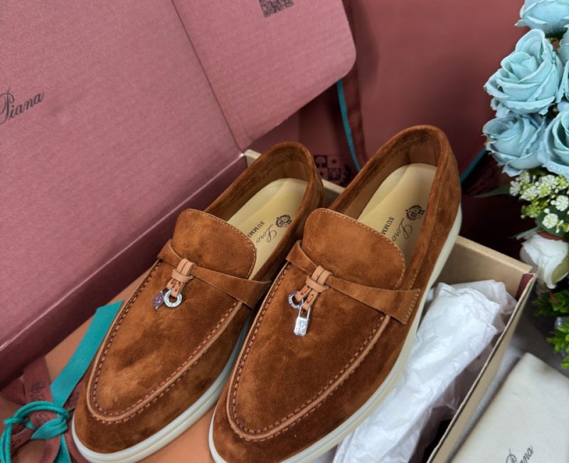Giày Loro Piana Summer Charms Walk Loafer Suede Saddle Brown Best Quality