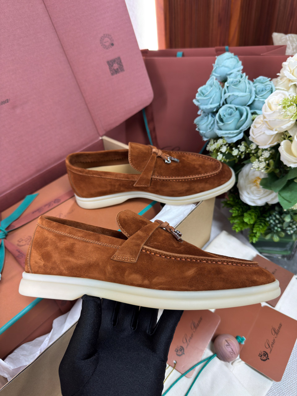 Giày Loro Piana Summer Charms Walk Loafer Suede Saddle Brown Best Quality