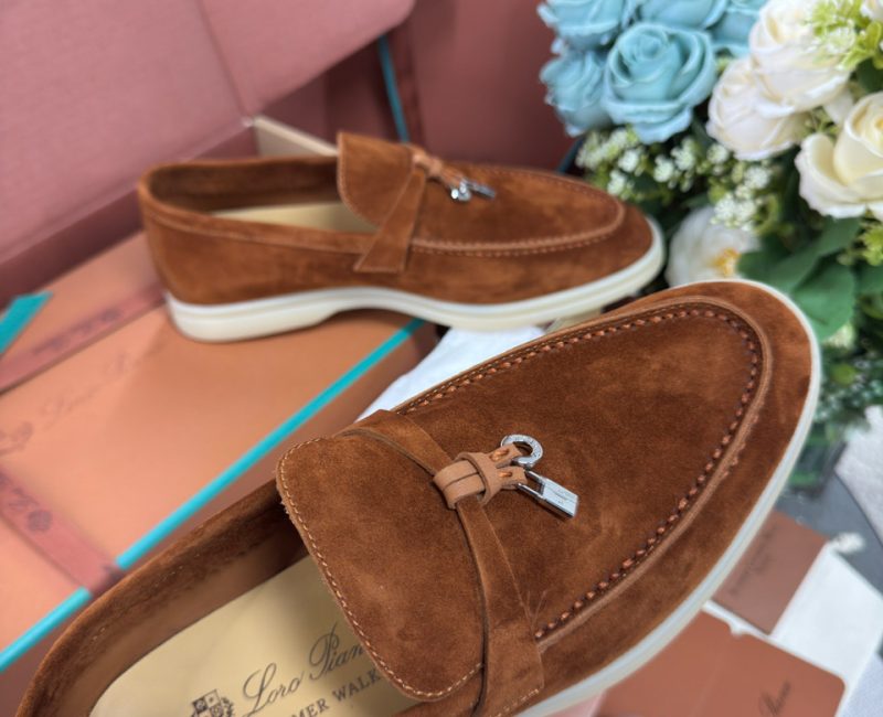 Giày Loro Piana Summer Charms Walk Loafer Suede Saddle Brown Best Quality