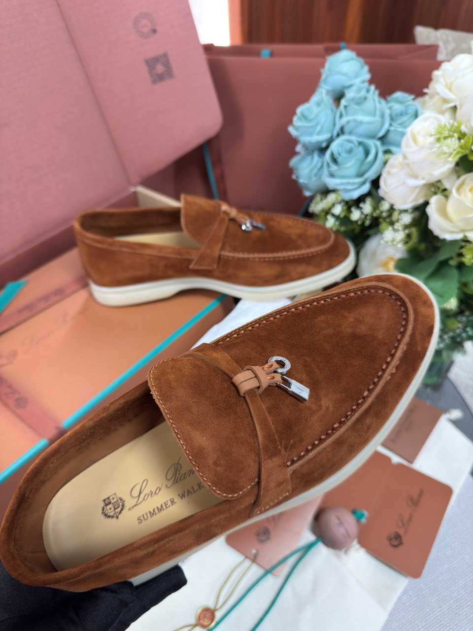 Giày Loro Piana Summer Charms Walk Loafer Suede Saddle Brown Best Quality