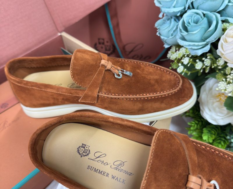 Giày Loro Piana Summer Charms Walk Loafer Suede Saddle Brown Best Quality