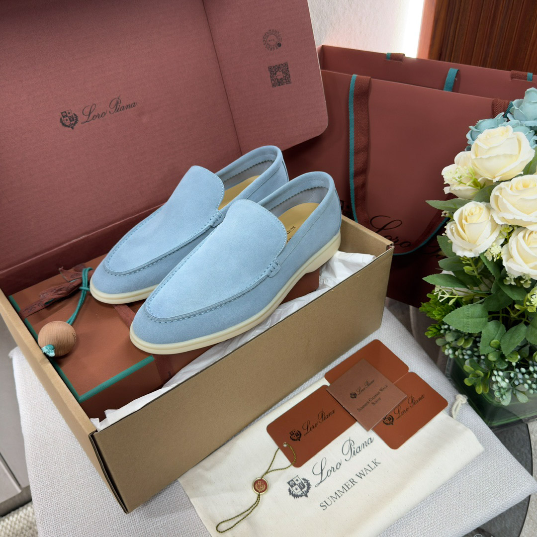 Giày Loro Piana Summer Walk Loafer Suede Aqua Best Quality