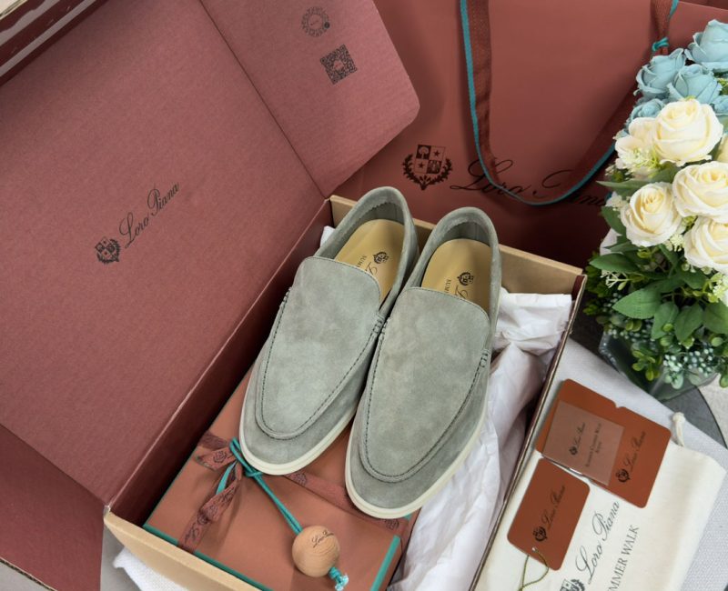 Giày Loro Piana Summer Walk Loafer Suede Gull Gray Best Quality