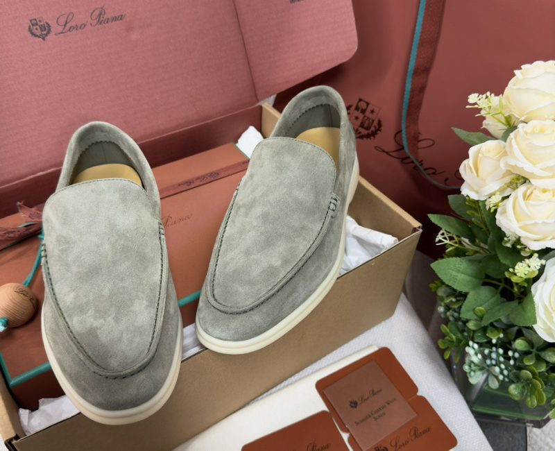 Giày Loro Piana Summer Walk Loafer Suede Gull Gray Best Quality