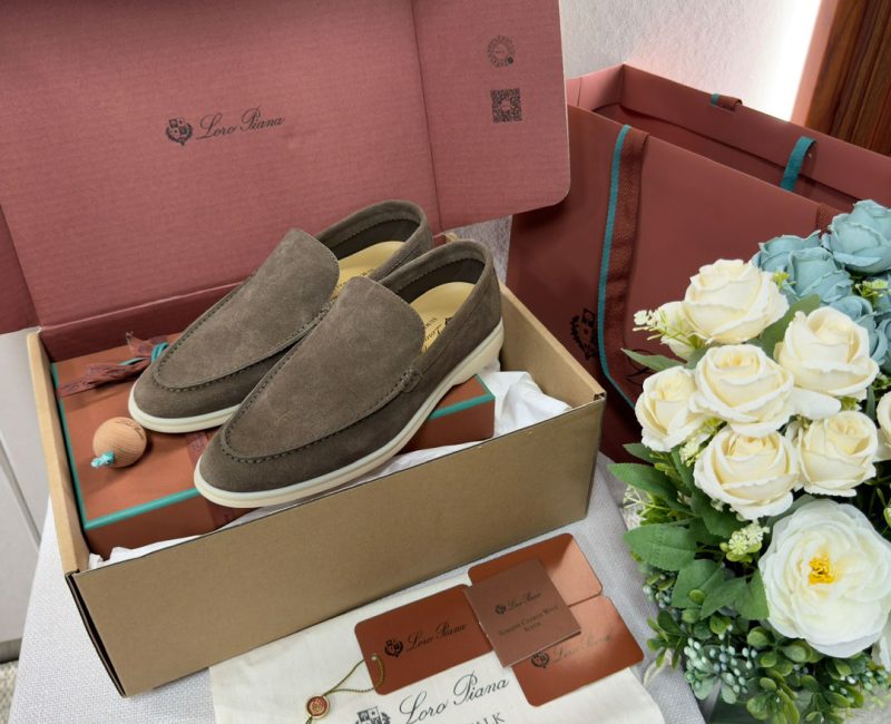Giày Loro Piana Summer Walk Loafer Suede Warm Gray Best Quality