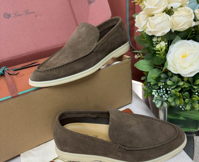 Giày Loro Piana Summer Walk Loafer Suede Warm Gray Best Quality