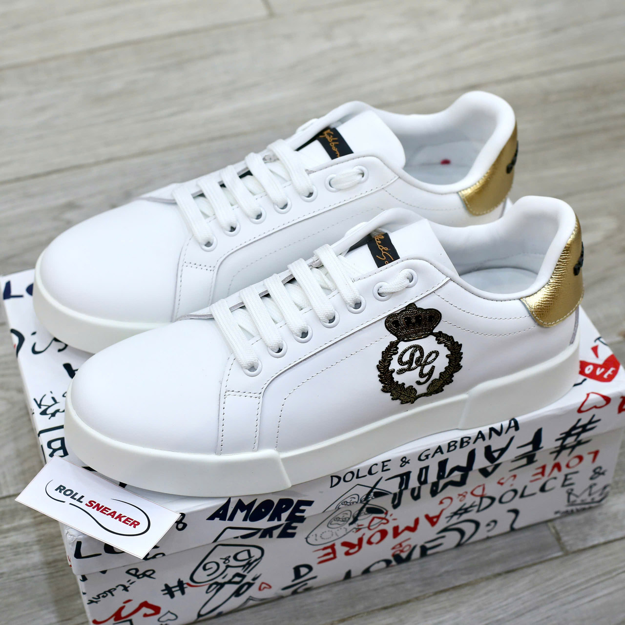 Giày Dolce & Gabbana Calfskin Nappa Portofino With Crown Patch 'White' Best Quality