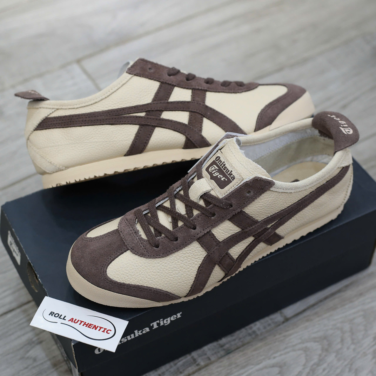 Giày Onitsuka Tiger Mexico 66 Beige Chocolate Brown Real