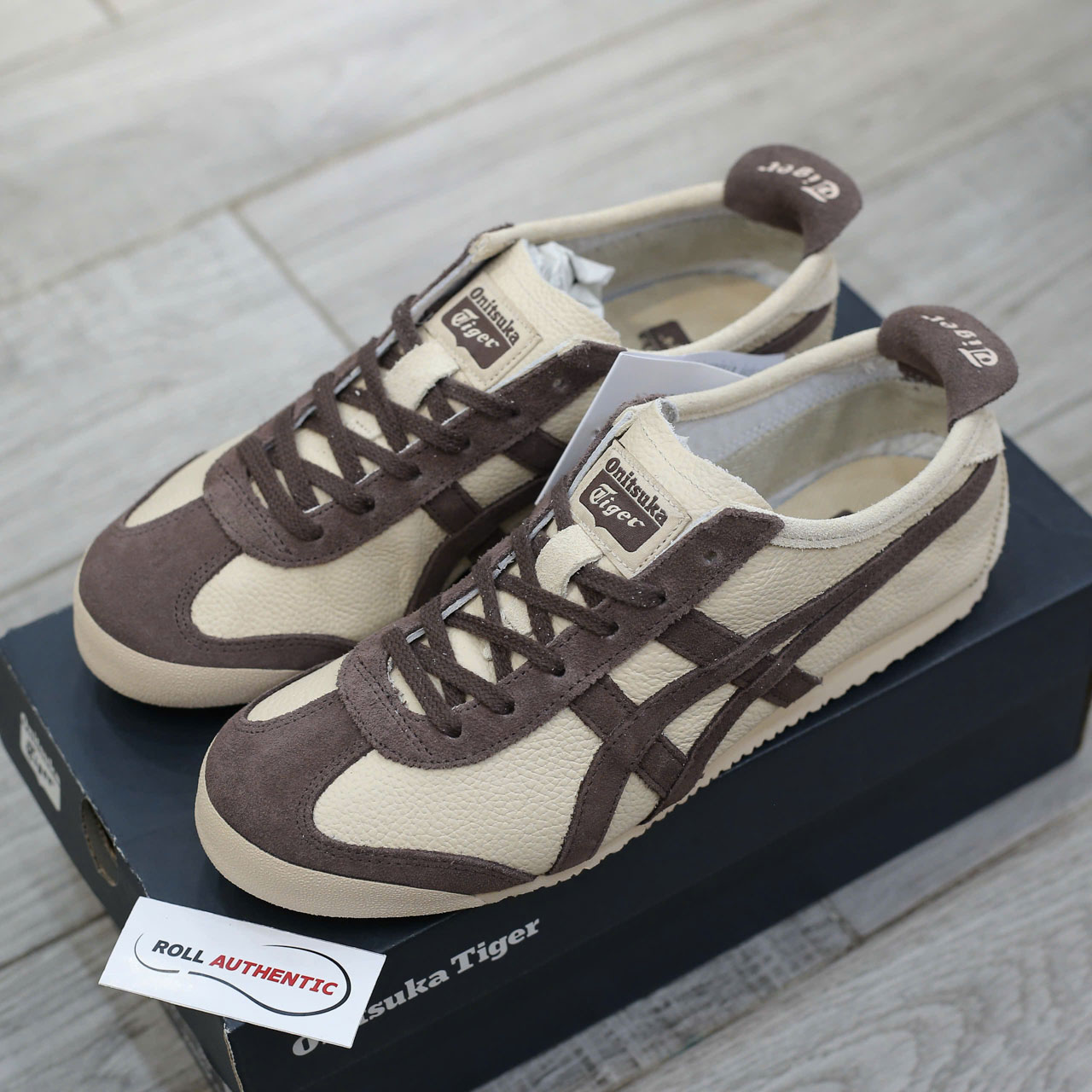 Giày Onitsuka Tiger Mexico 66 Beige Chocolate Brown Real