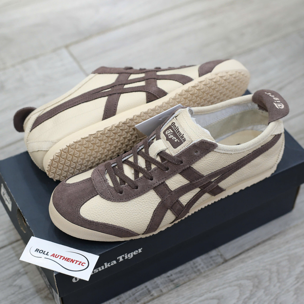 Giày Onitsuka Tiger Mexico 66 Beige Chocolate Brown Real