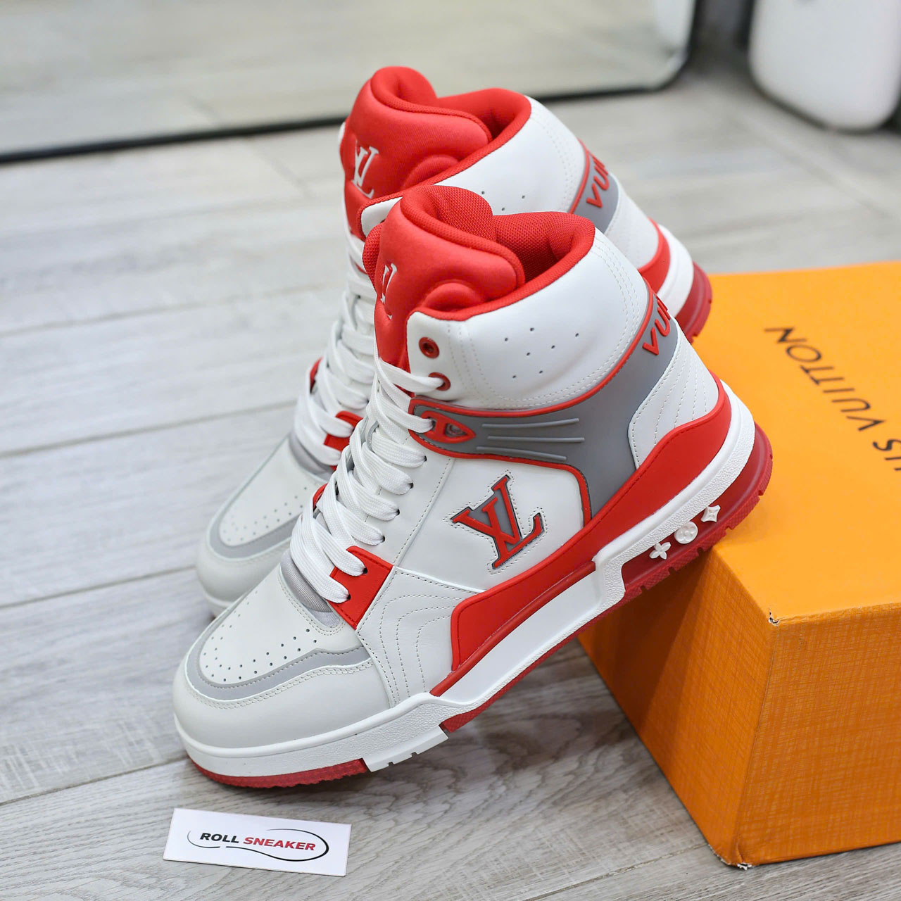 Giày Louis Vuitton LV Ankle Trainers 'White Red Grey' Best Quality