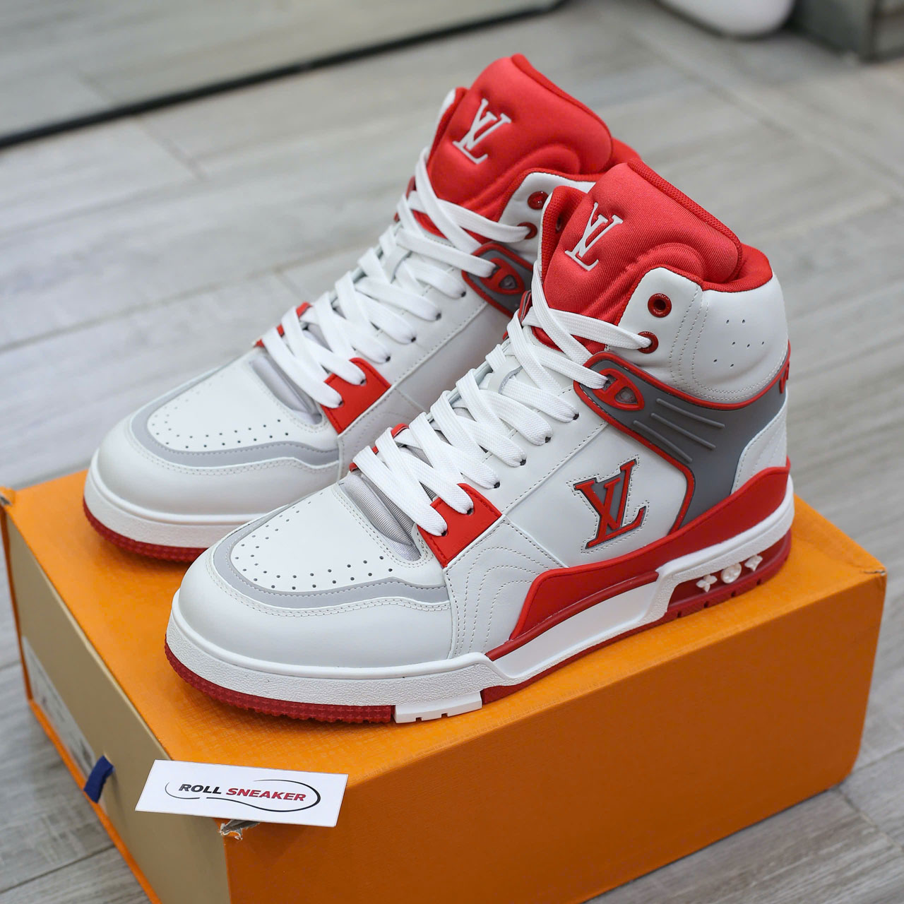 Giày Louis Vuitton LV Ankle Trainers 'White Red Grey' Best Quality