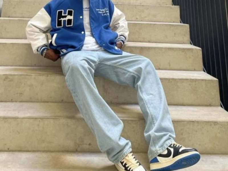 Áo khoác denim phối giày Jordan cổ cao nam