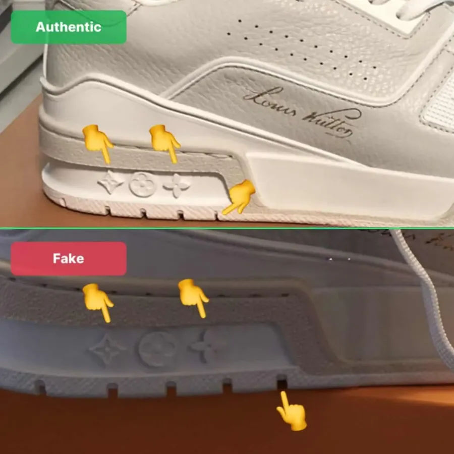 Đế giữa cân đối với biểu tượng LV chuẩn – fake thường lỗ to, cong quá mức.