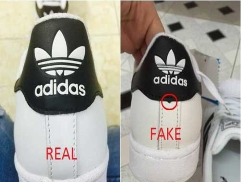 Đường may và chất liệu giữa giày Adidas thật và giả