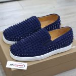Giày Christian Louboutin Navy Suede Roller Boat Spiked Slip On Best Quality