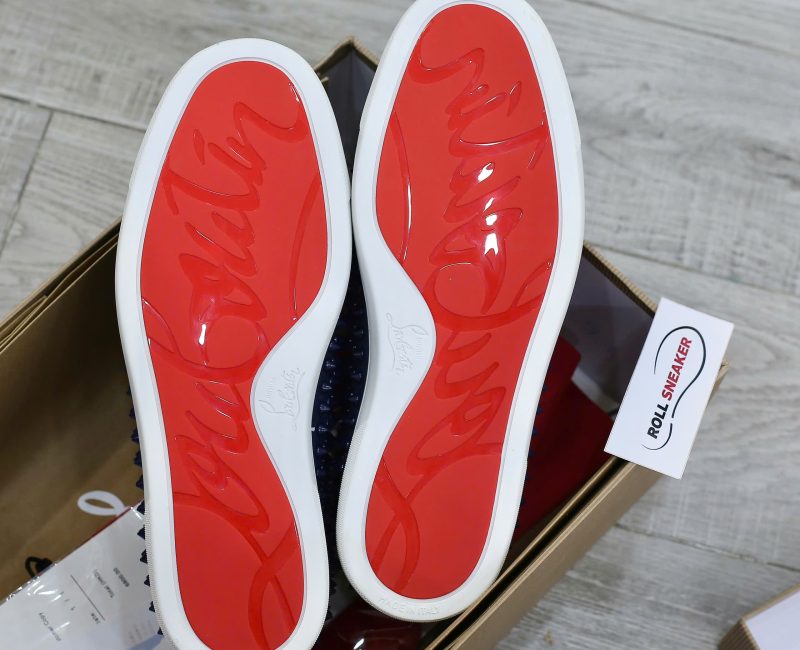 Giày Christian Louboutin Navy Suede Roller Boat Spiked Slip On Best Quality