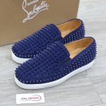 Giày Christian Louboutin Navy Suede Roller Boat Spiked Slip On Best Quality