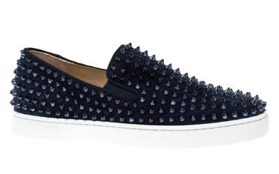 Giày Christian Louboutin Navy Suede Roller Boat Spiked Slip On Best Quality