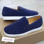 Giày Christian Louboutin Navy Suede Roller Boat Spiked Slip On Best Quality