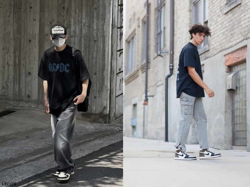 Giày Jordan cổ cao nam phối quần jeans áo phông