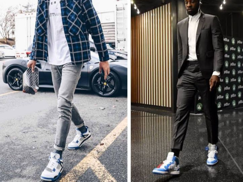 Giày Jordan cổ cao nam phối với quần tây áo sơ mi