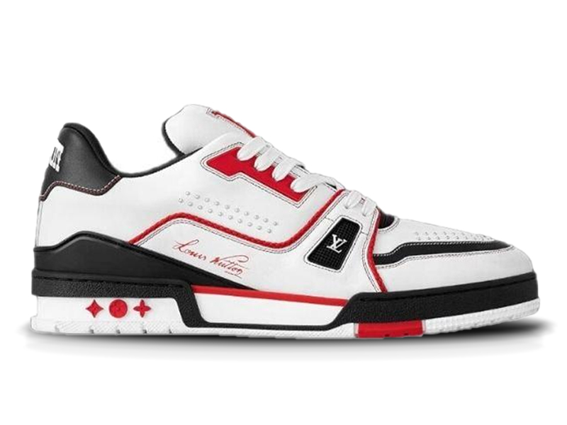 LV Trainer Signature White Black Red – phối trắng – đen – đỏ nổi bật, vibe sporty mạnh mẽ.