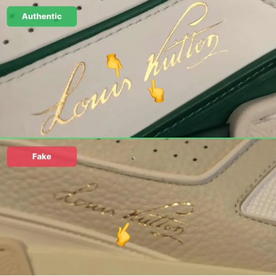 Logo Louis Vuitton sáng bóng, rõ ràng – yếu tố nhận biết LV Trainer thật ngay từ cái nhìn đầu tiên.