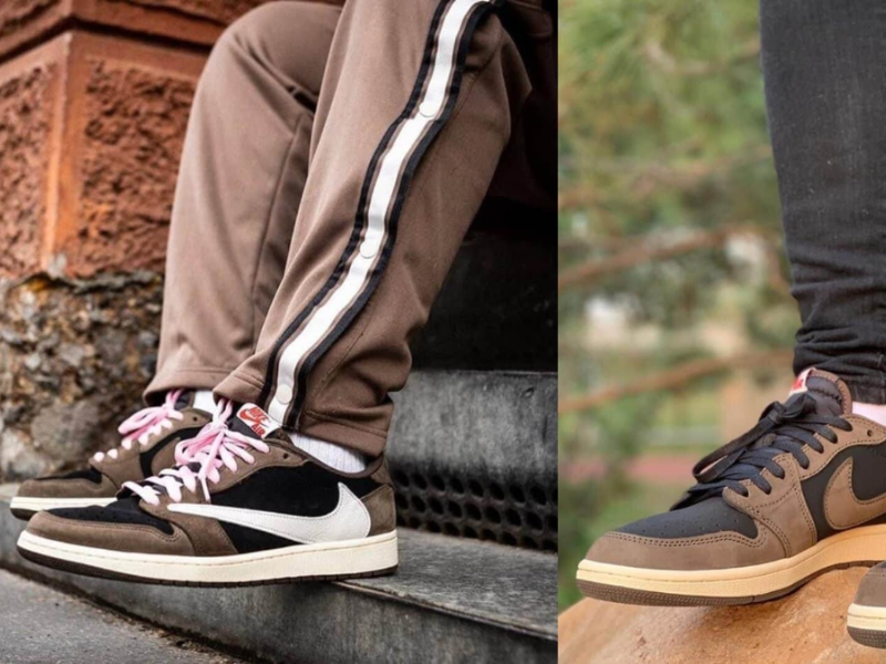 Outfit layering nhiều lớp nổi bật với giày Travis Scott