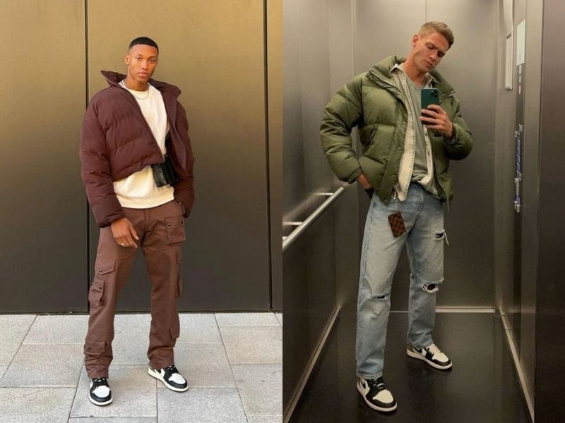 Outfit mùa đông nam với Jordan cổ thấp và áo phao