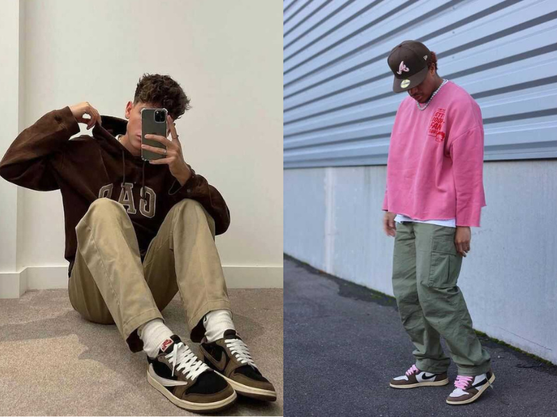 Outfit streetwear năng động phối cùng giày Travis Scott