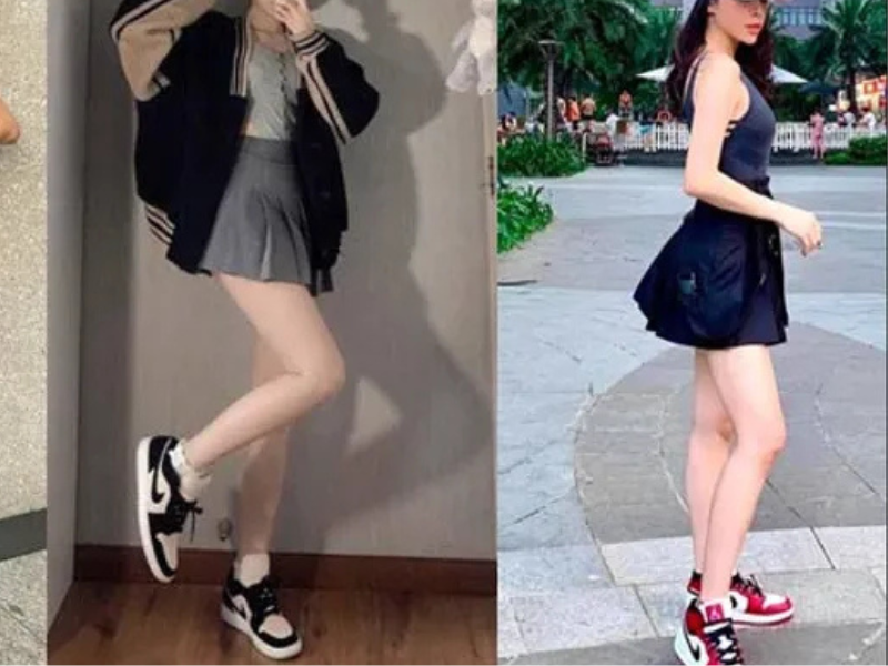 Phối chân váy với jordan cổ thấp